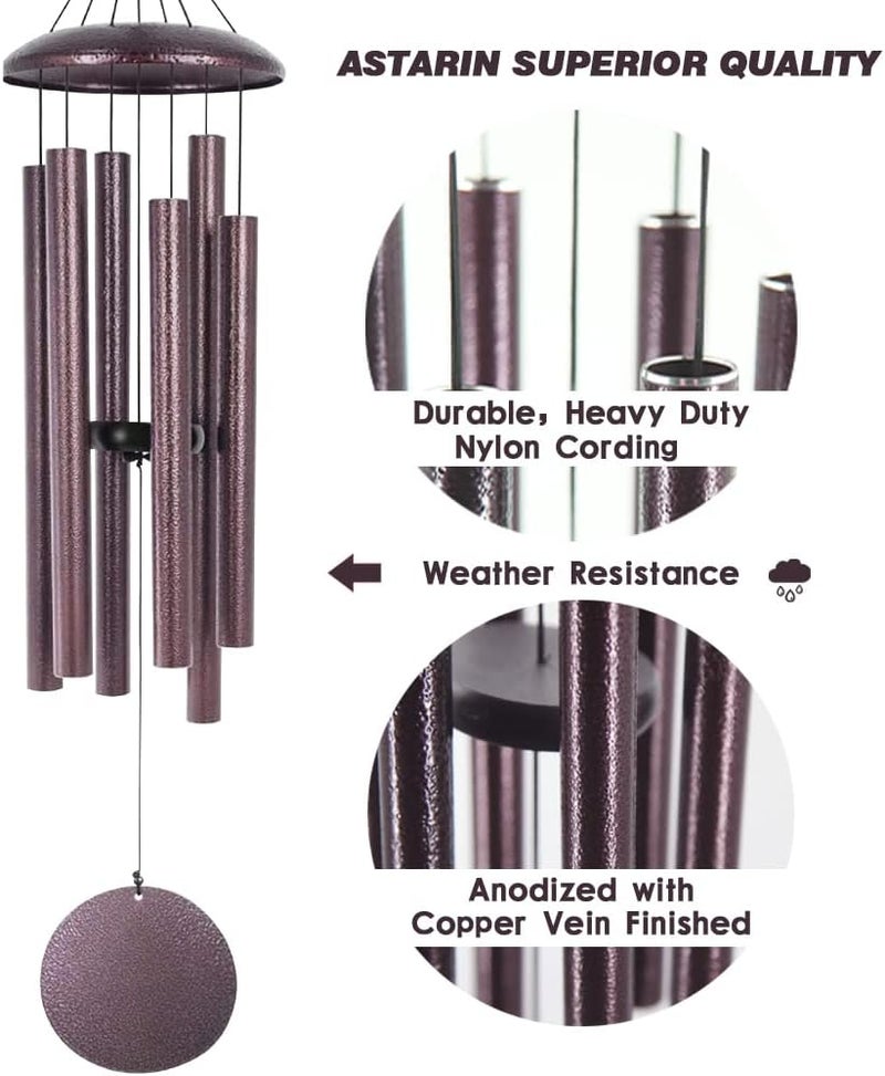 ASTARIN Wind Chimes Deep Tone, 36 Inch Large Metal Windchimes Outdoor Large Deep Tone with 6 Metal Tubes Deliver Soft Melody, Tuned WindChimes for Garden Balcony Patio and Home Décor. Bronze - Image 5